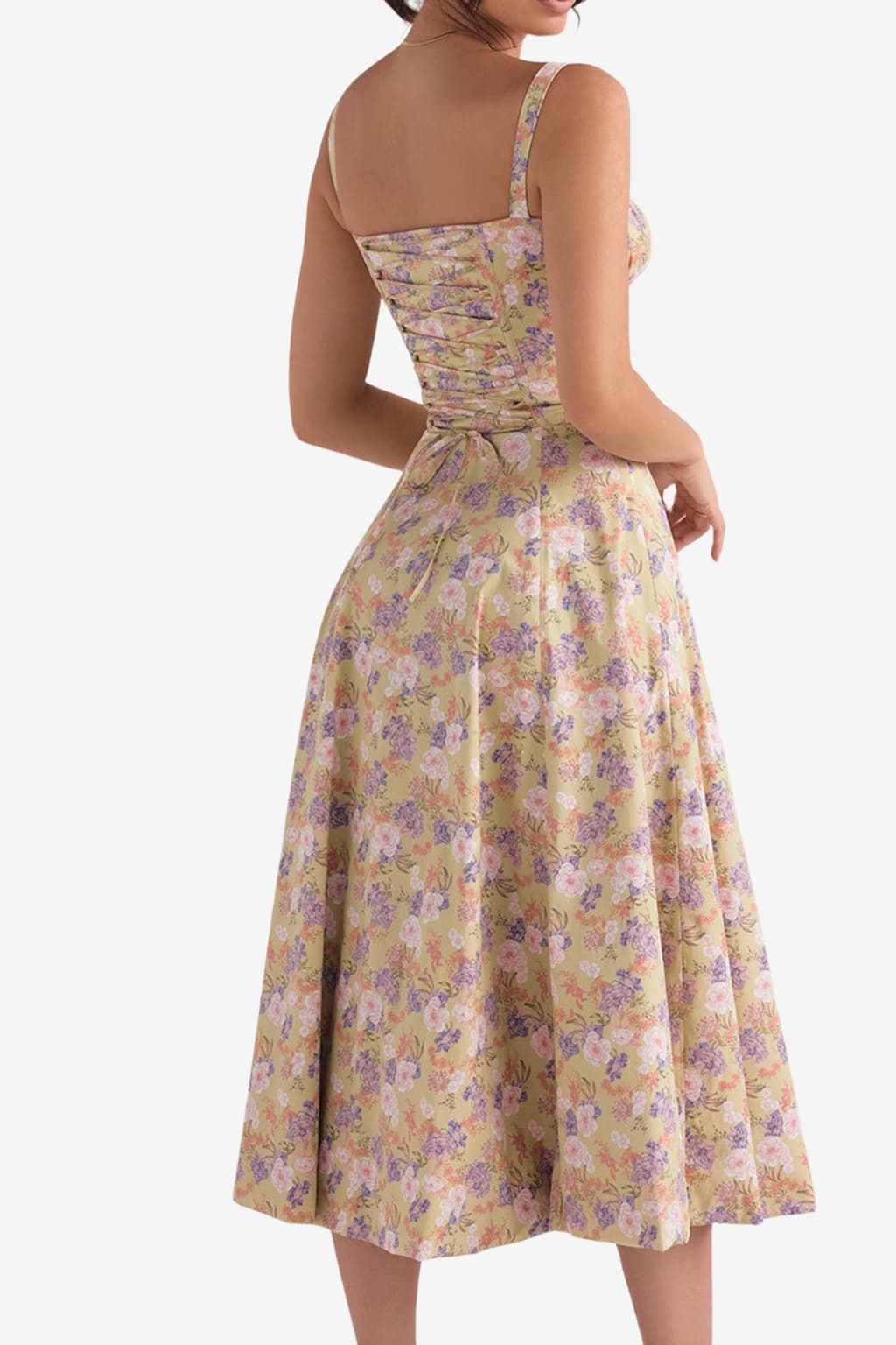 Women’s Floral Corset Midi Dress with Sweetheart Neck