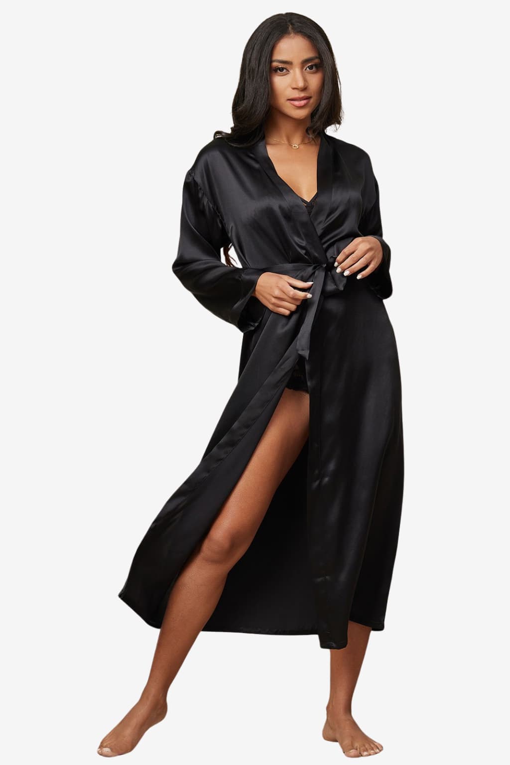 Women's Midi Satin Bathrobe with Sash