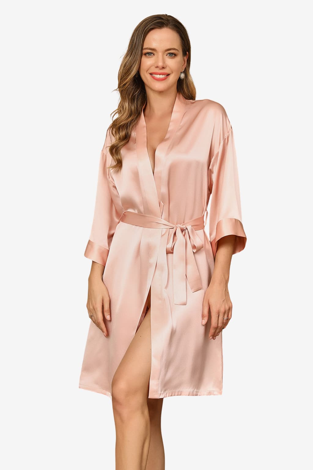 Women's Satin Short Robe with 3/4 Sleeves and Belt