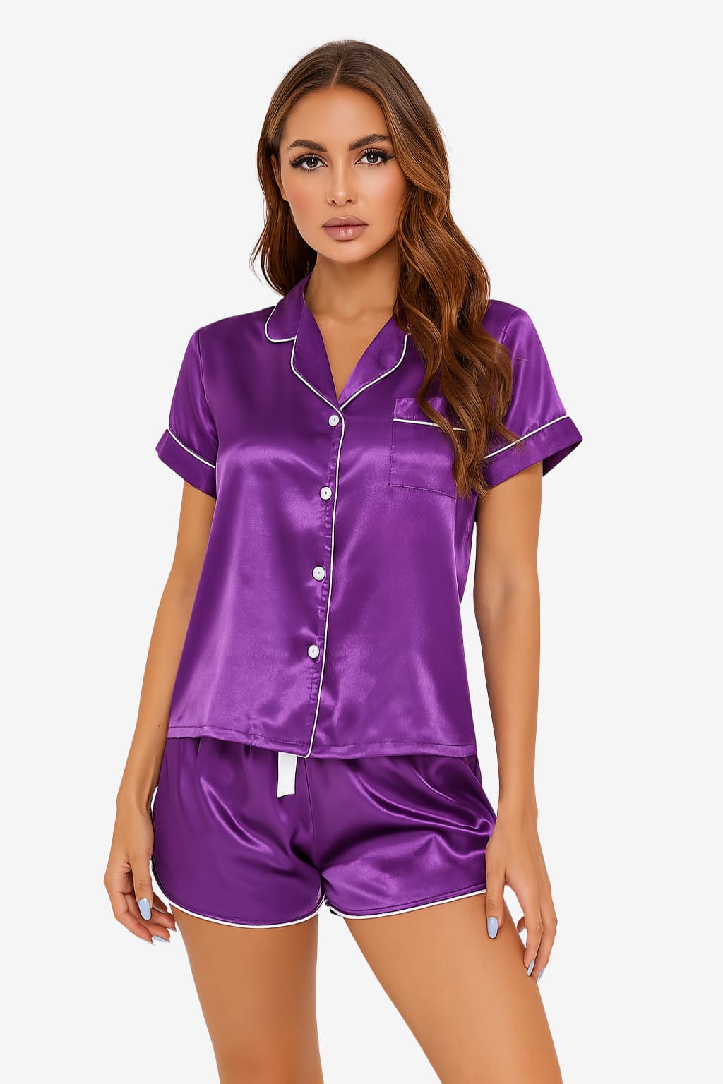 Women’s Satin Pyjama Set Short Sleeve Top and Shorts