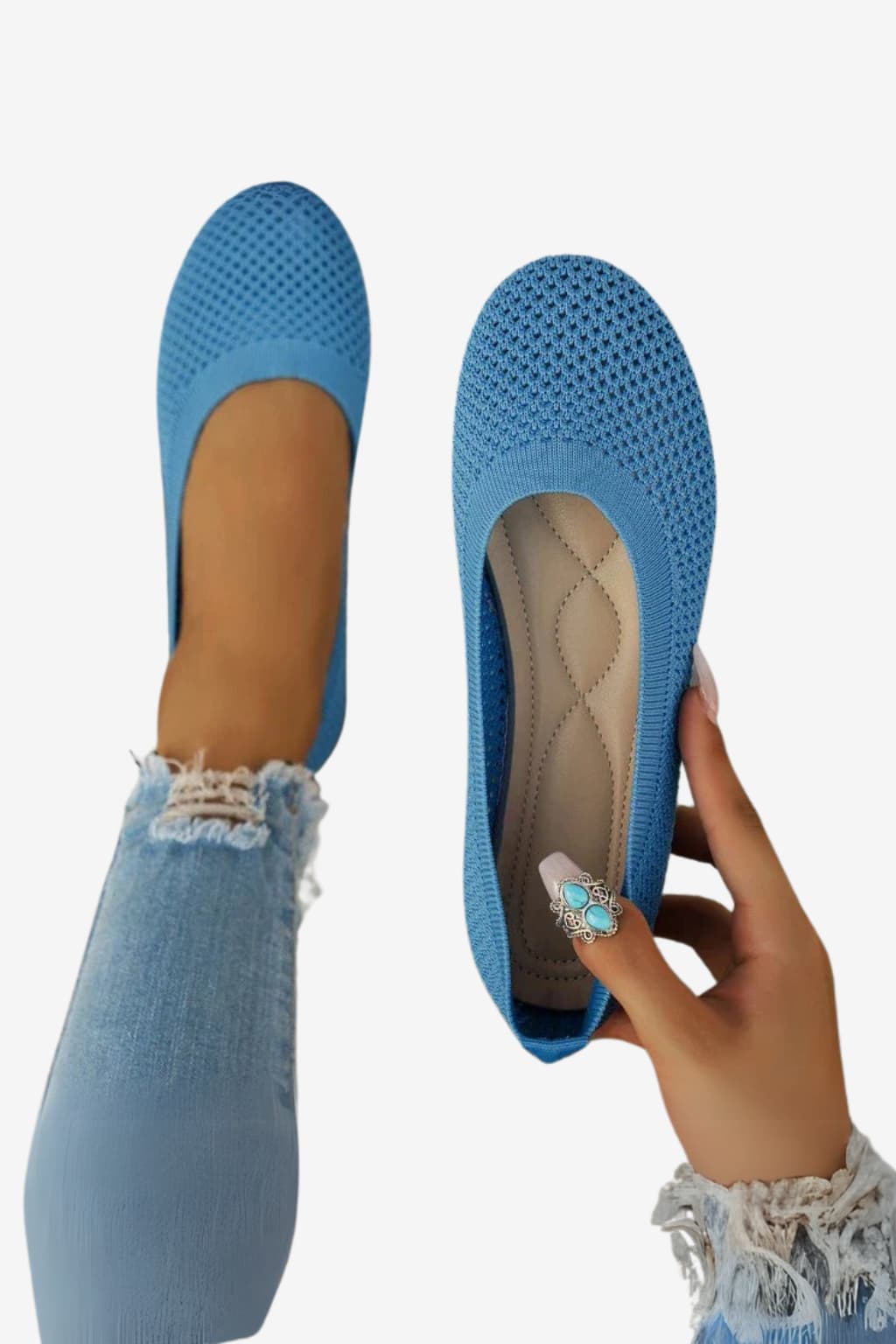 Women's Breathable Mesh Slip - On Knit Ballet Flats