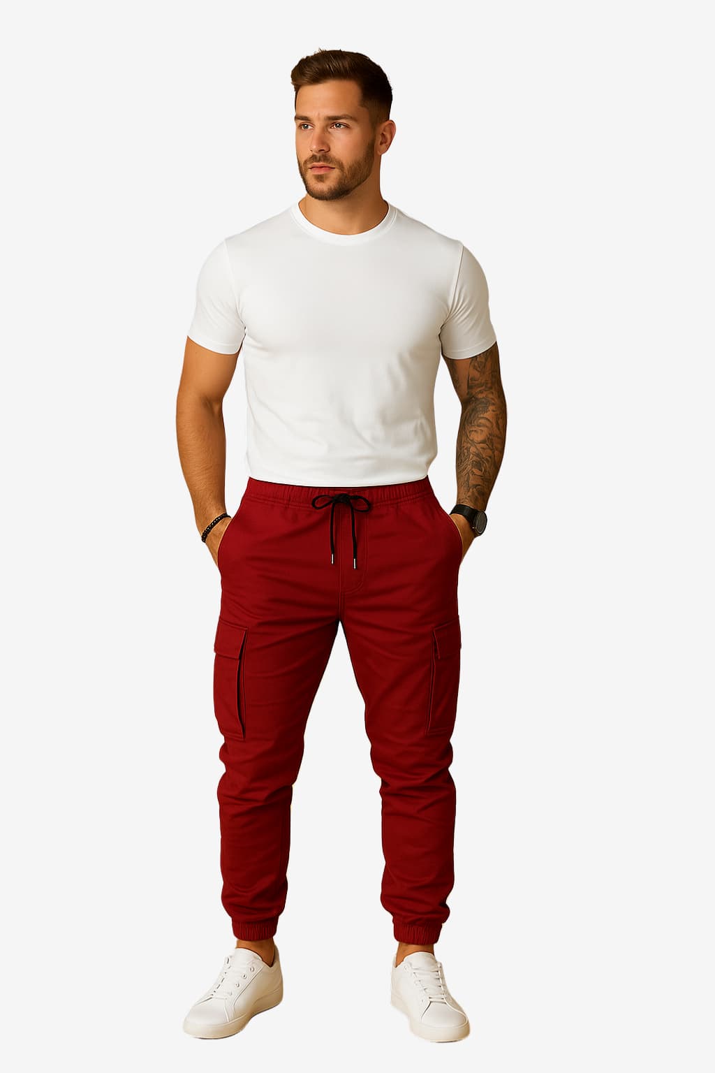 Men’s Cargo Joggers with Drawstring Waist and Cuffs