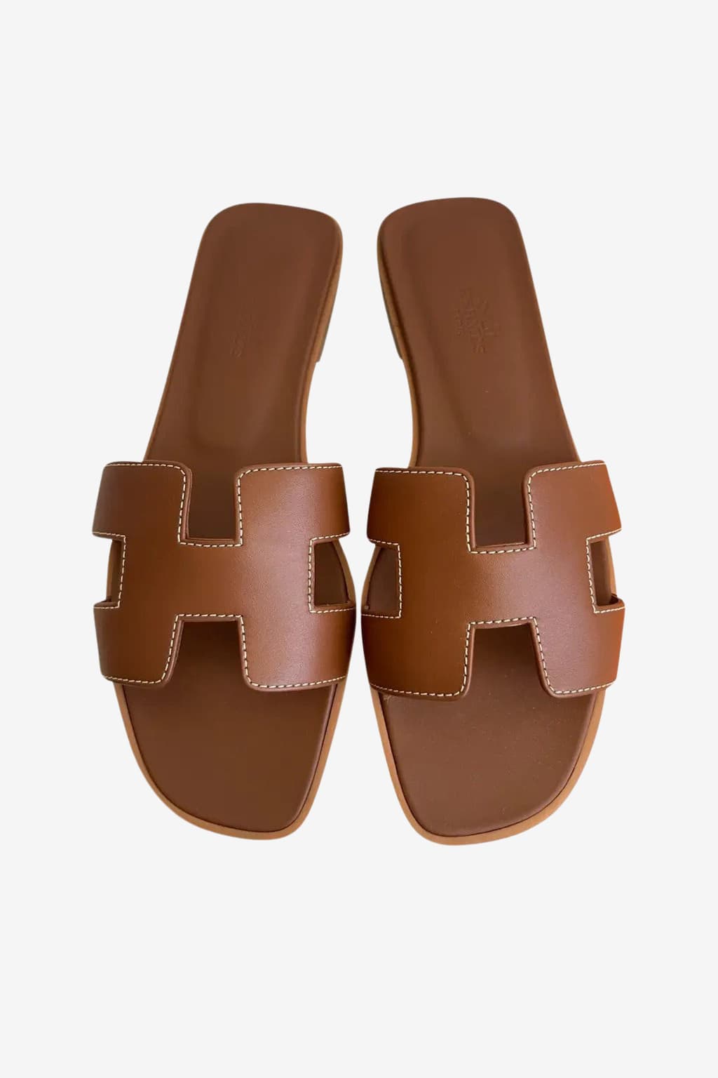 Women's Leather Flat Sandals H Cutout Slip-On Summer