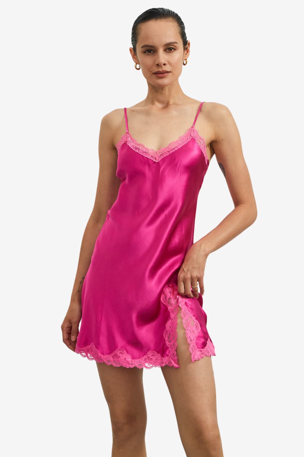 Women's Satin V-Neck Nightgown with Lace Trim