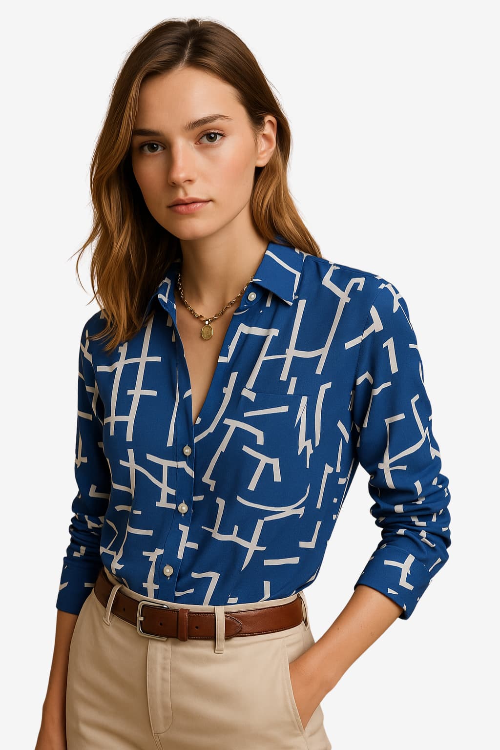Women’s Tailored Fit Shirt with Abstract Print Detail