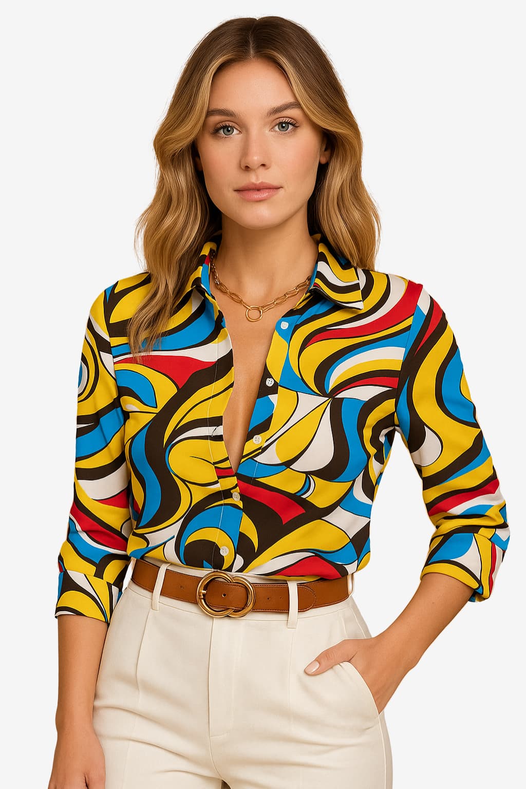 Women’s Tailored Fit Shirt with Abstract Print Detail