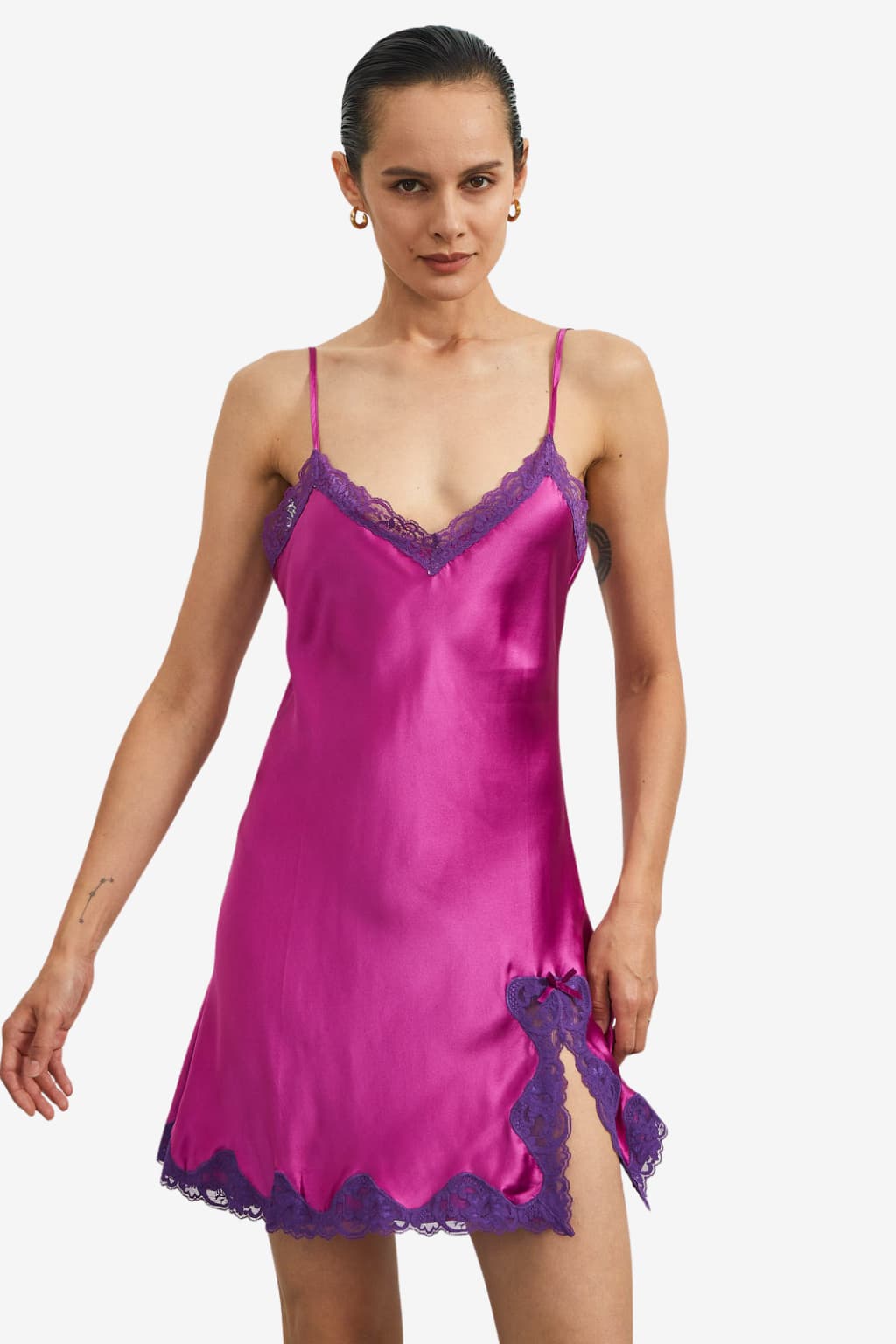 Women's Satin V-Neck Nightgown with Lace Trim