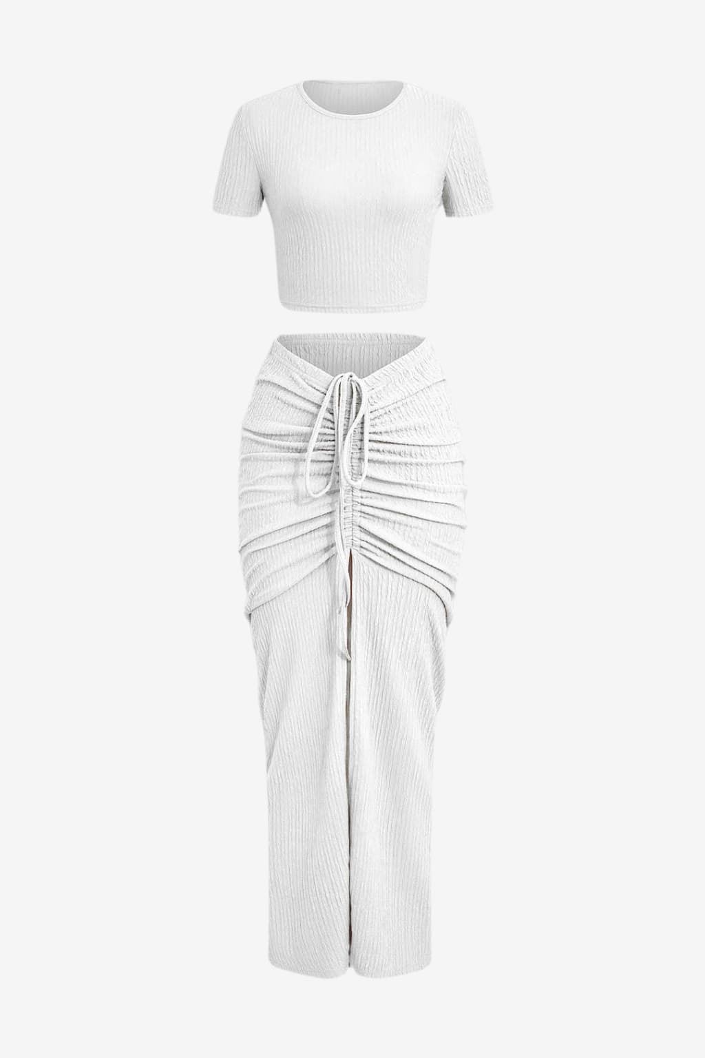 Women's Chartreuse Ribbed Crop Top &amp; Drawstring Midi Skirt Set