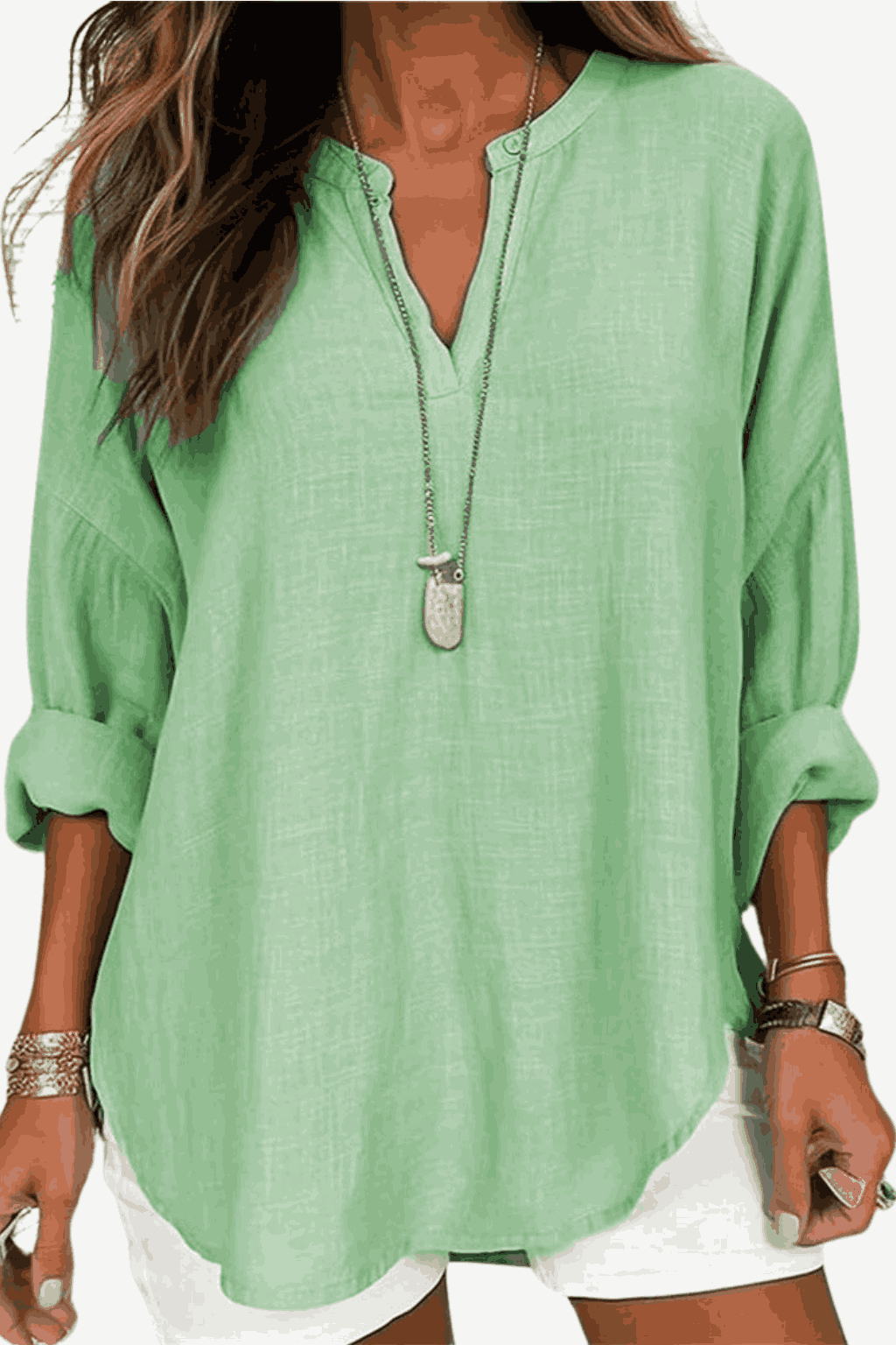 Women's Cotton Linen Long Sleeve Shirt - Relaxed Fit Casual Tunic
