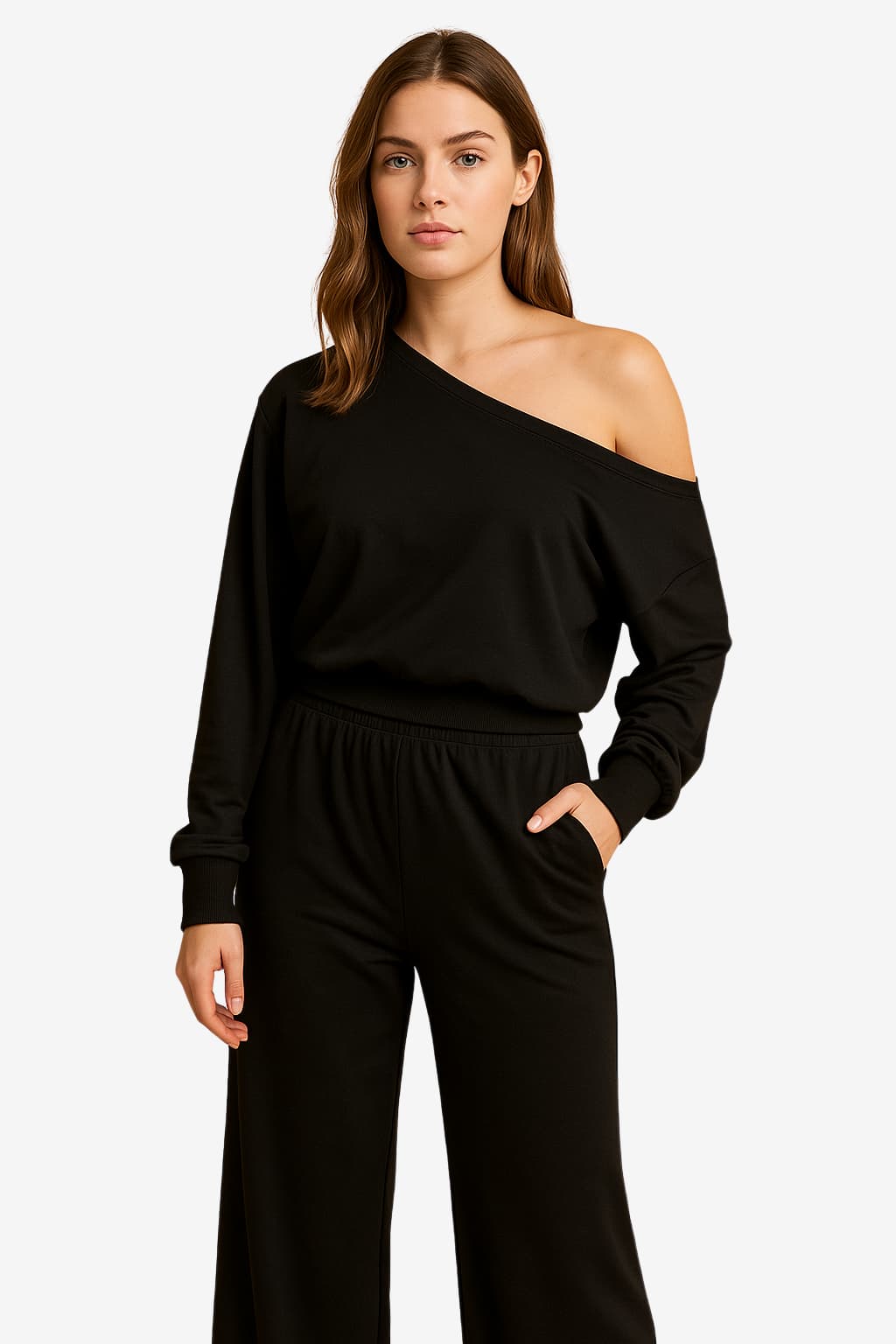 Women's Casual One-Shoulder Top &amp; Wide-Leg Trouser Set