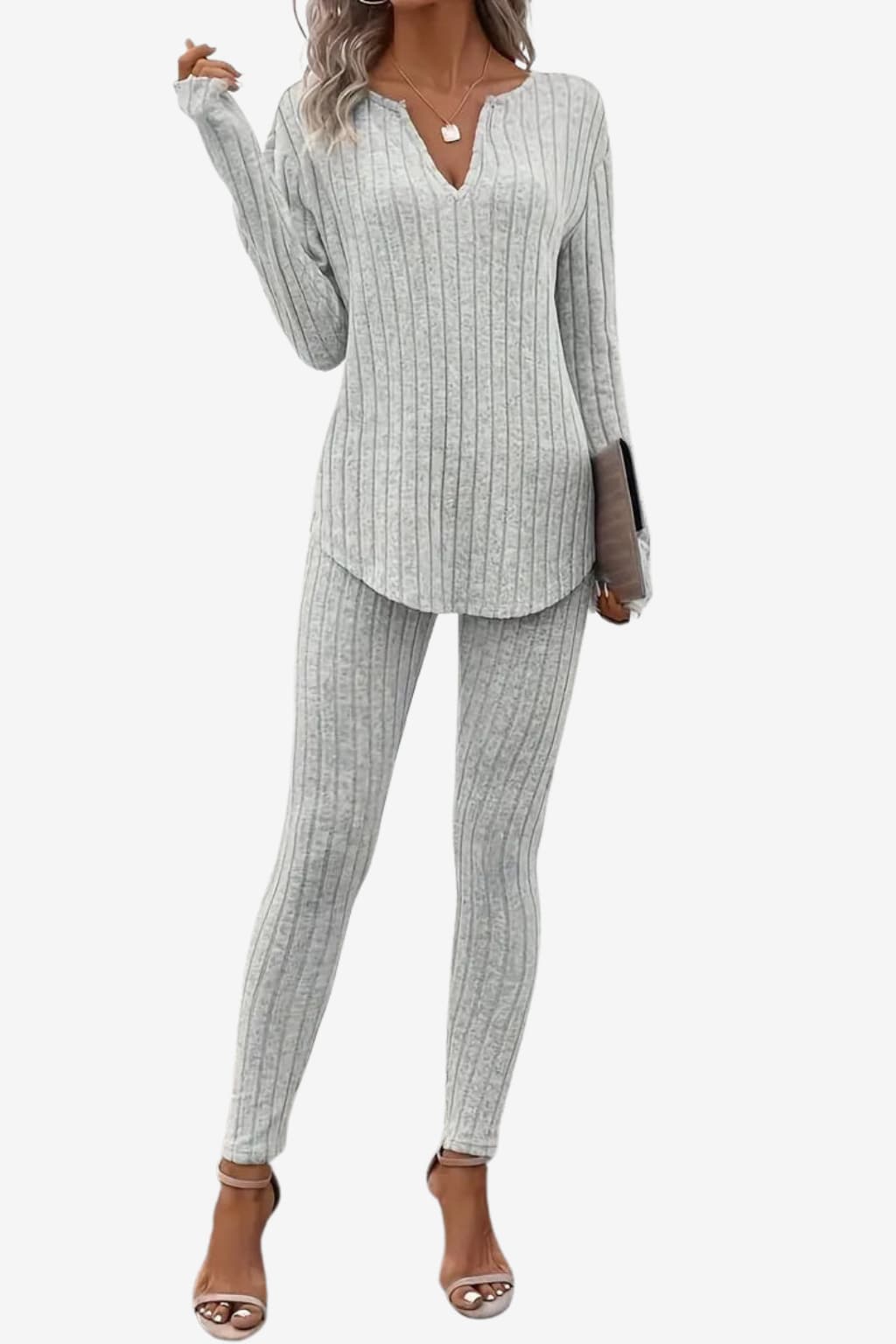 Women’s Ribbed Knit Two Piece Set Long Sleeve &amp; Leggings