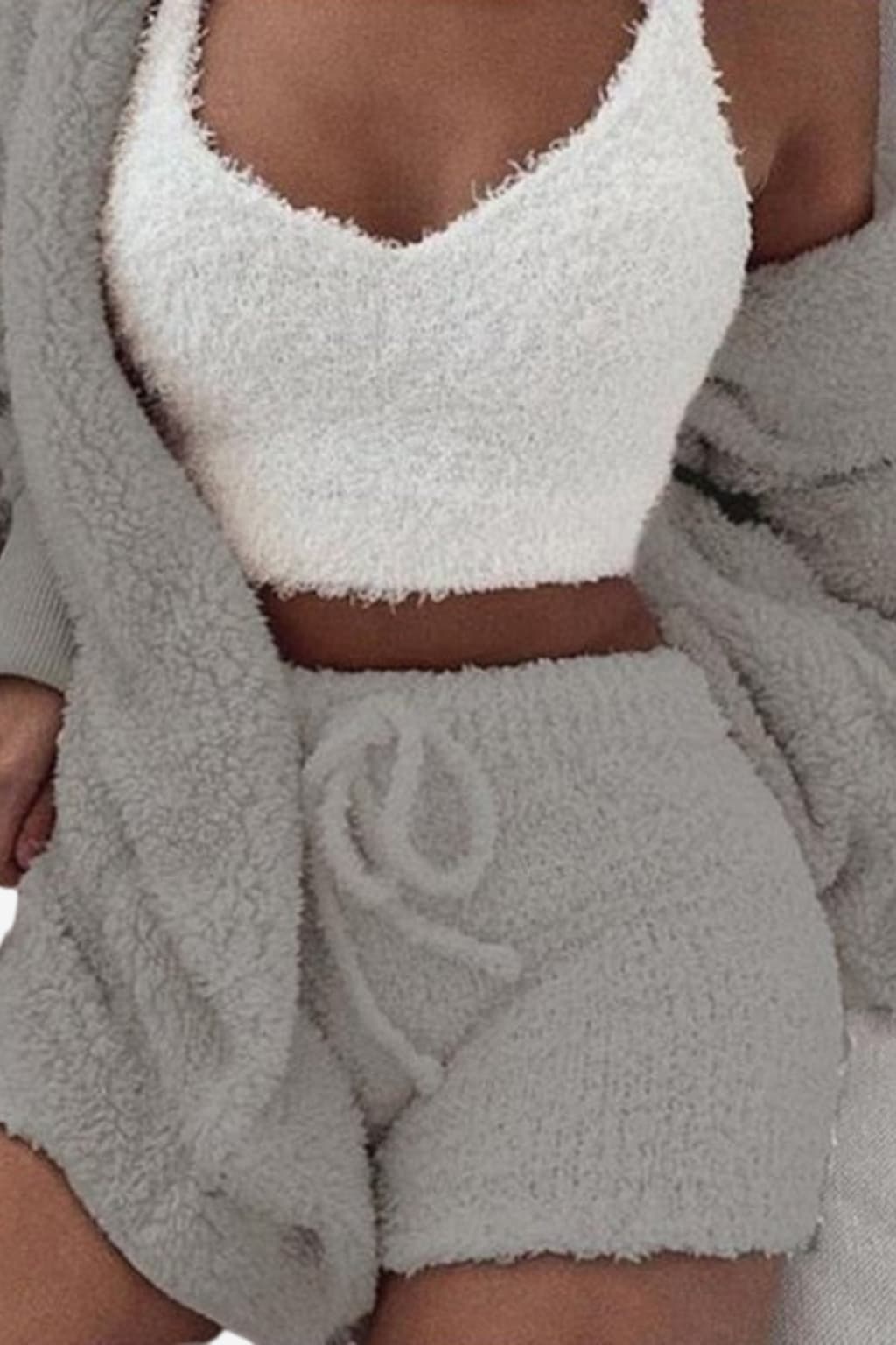 Women’s Three Piece Velvet Pyjama Set with Crop Top