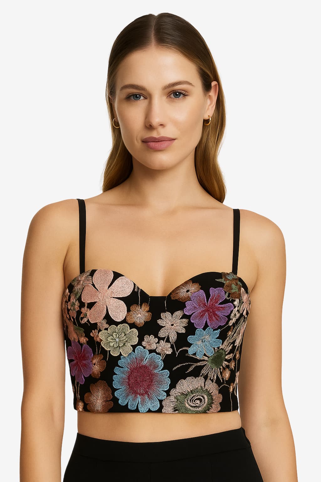 Women's Floral Embroidered Slim Cami Crop Top