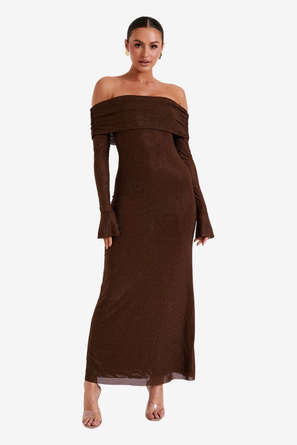 Women’s Off-Shoulder Maxi Dress with Long Sleeves