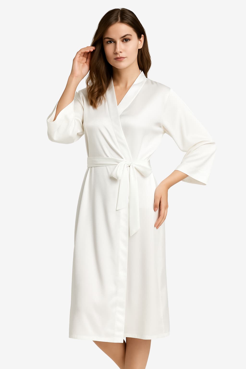 Women's Midi Satin Bathrobe with Sash