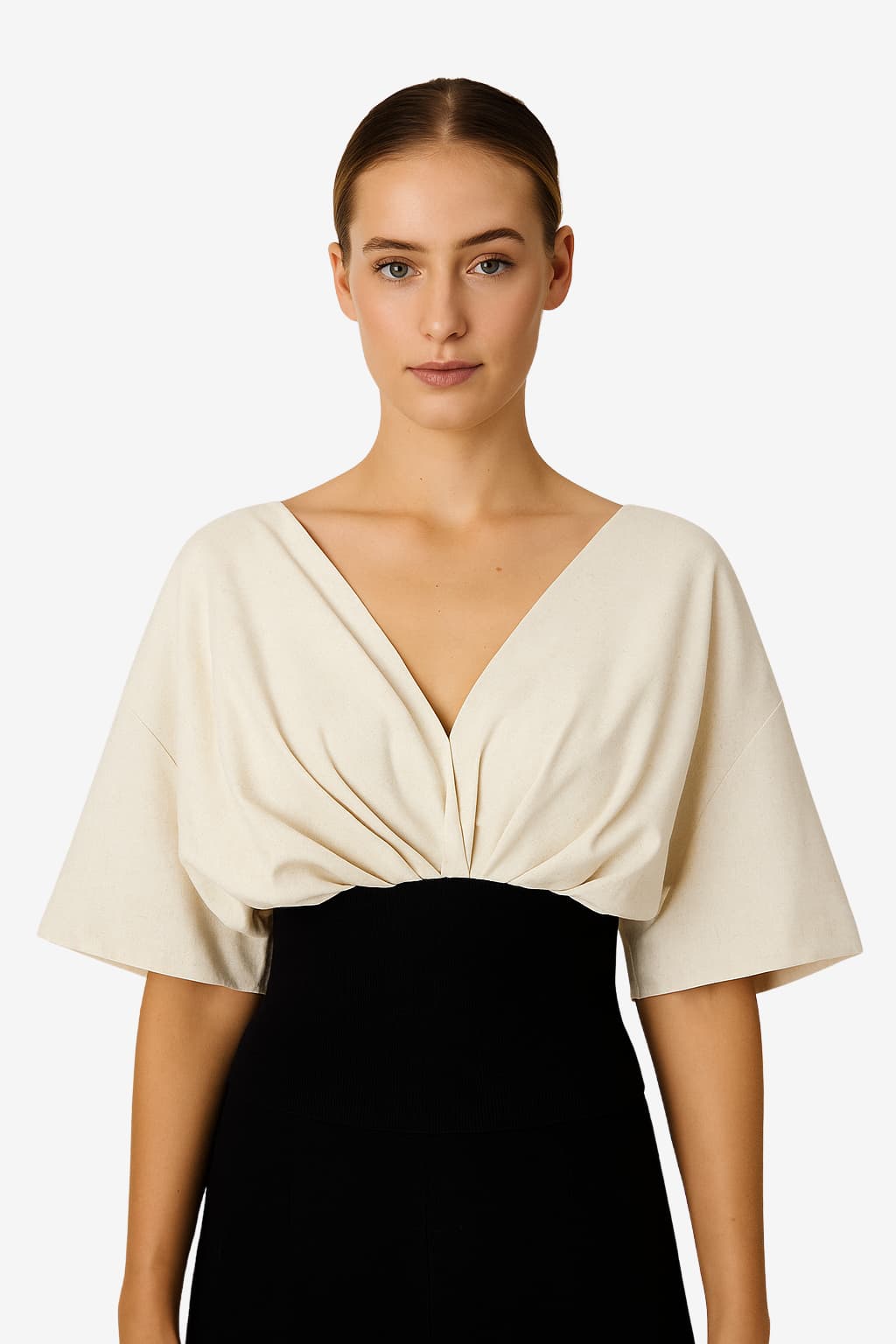 Women's Linen V-Neck Blouson Shirt