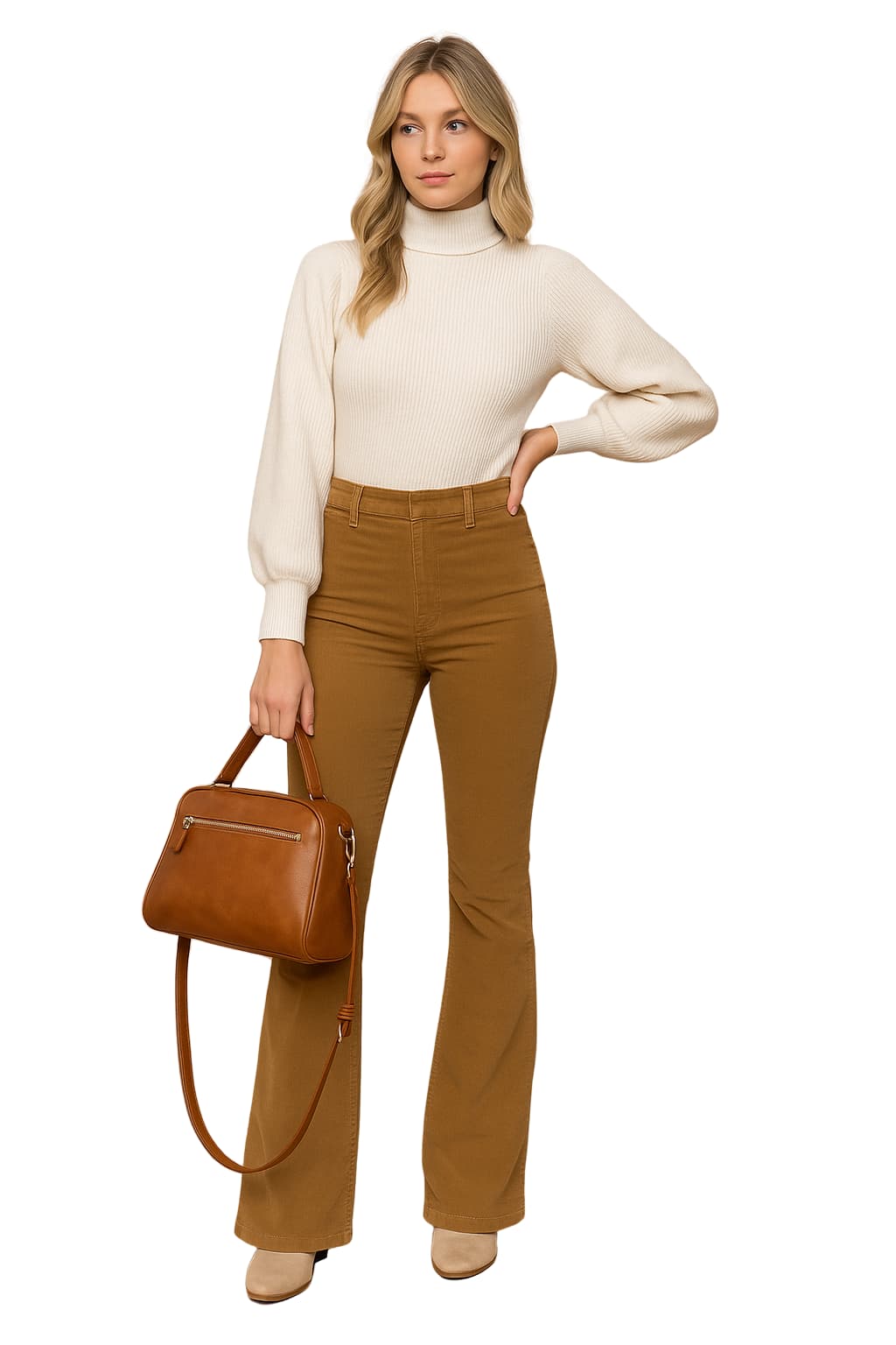 Women's High-Waisted Corduroy Flare Trousers