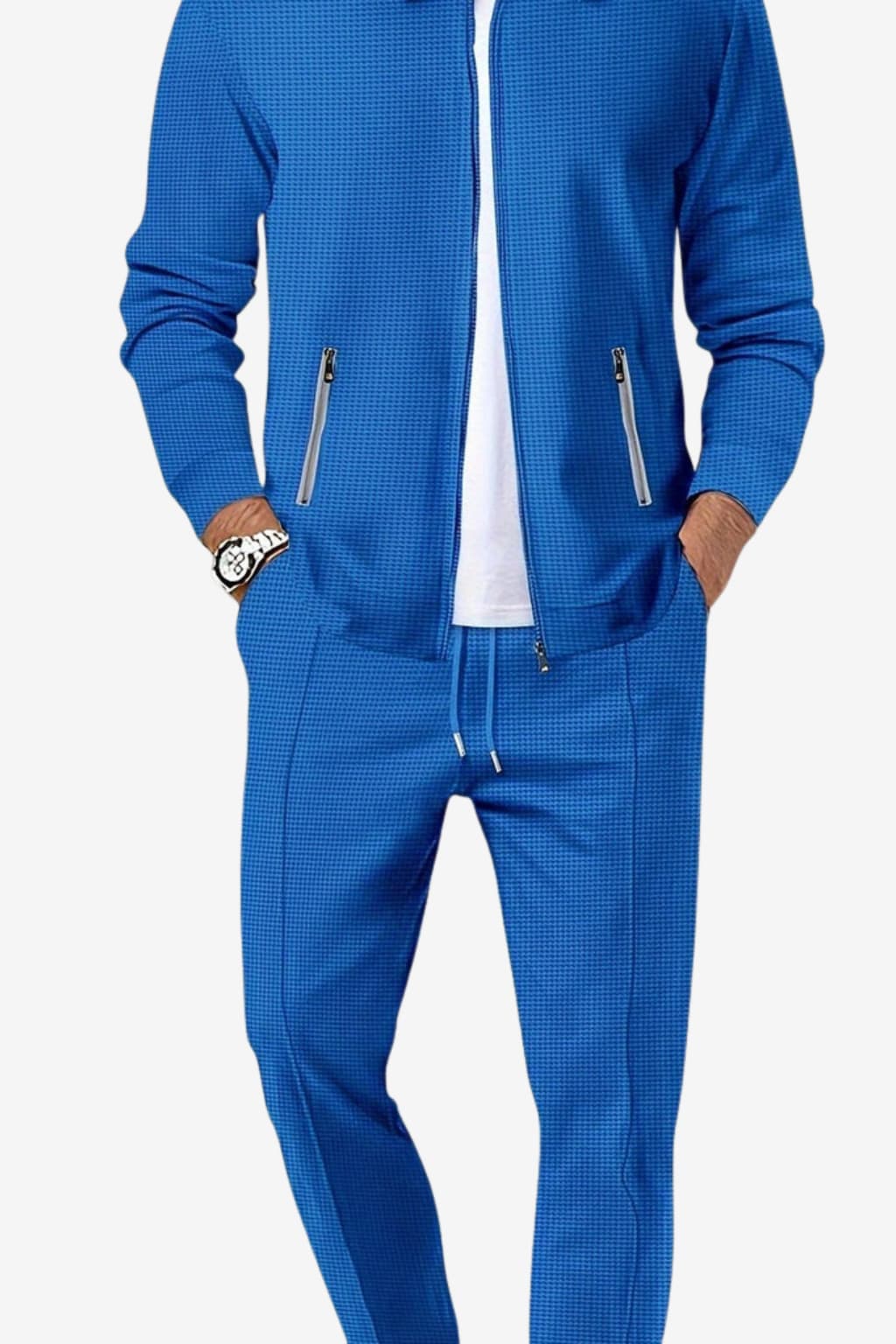 Men's Plain 2-Piece Tracksuit - Breathable Jacket &amp; Drawstring Trousers