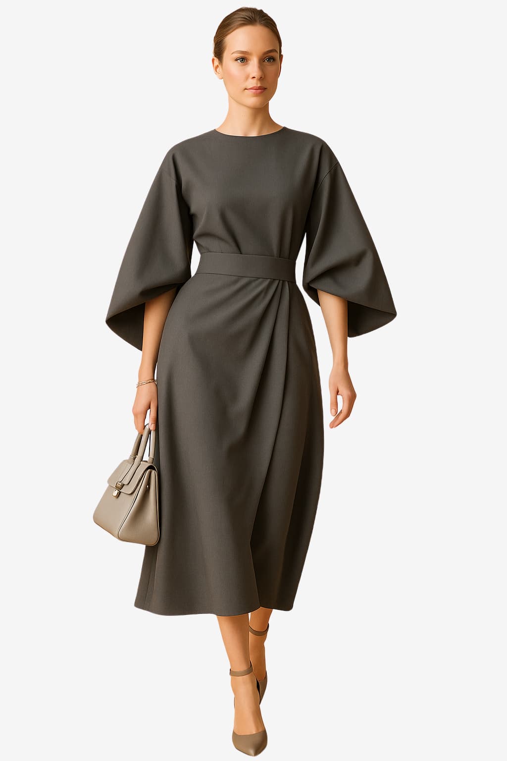 Women’s Strapless Puff Sleeve Dress with Belt