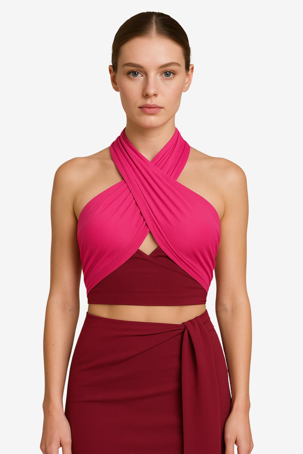 Women's Cross Halter Crop Top Fitted Jersey