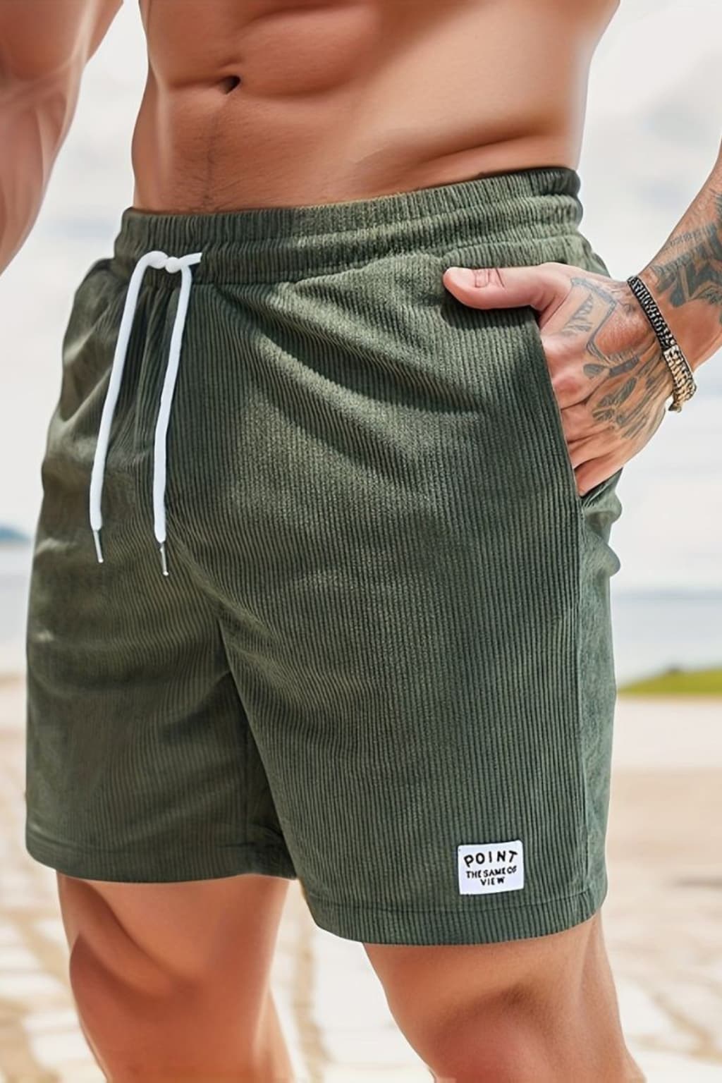 Men's Corduroy Casual Shorts - Elastic Waist, Side Pockets