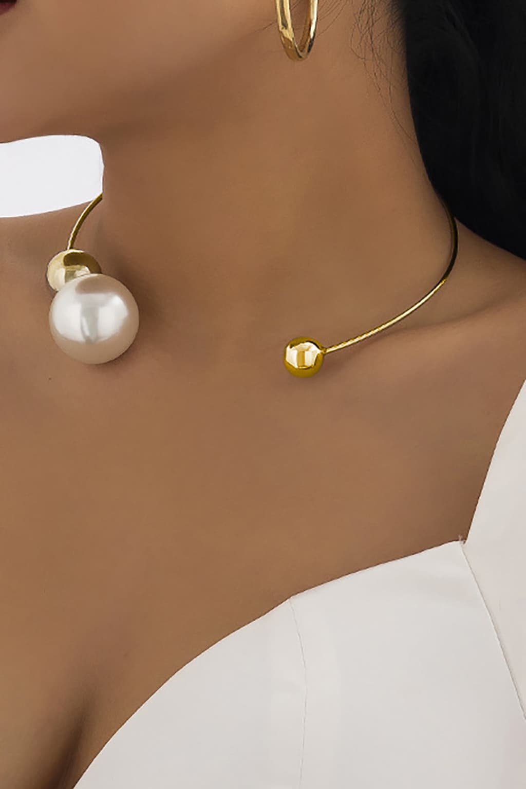 Women's Gold-Toned Open Collar Pearl Necklace