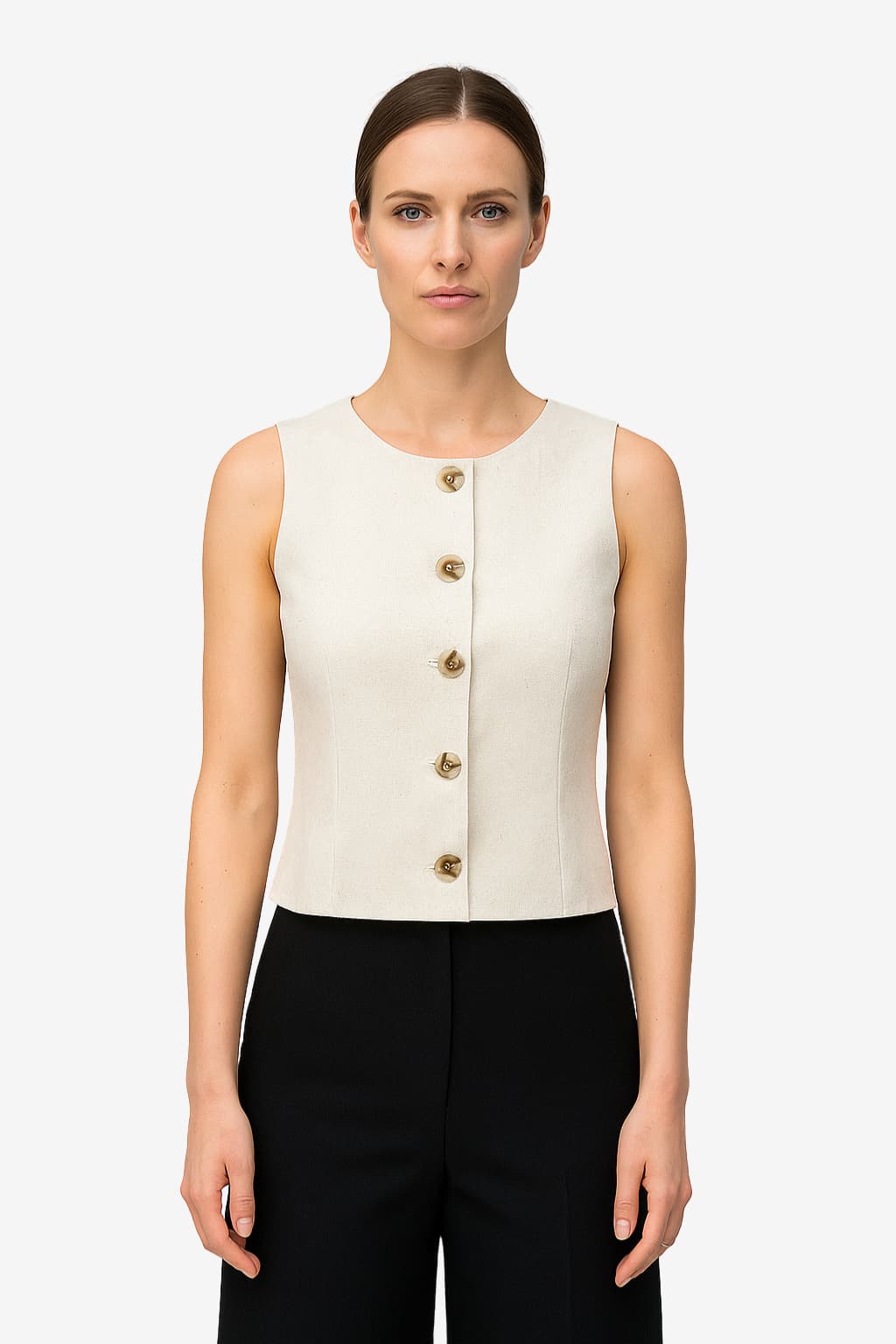 Women's Linen Sleeveless Button Vest