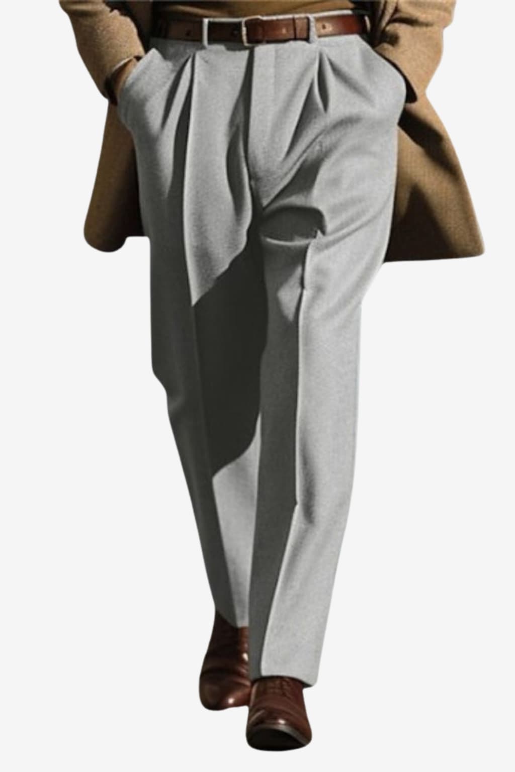 Men's Wool Pleated Trousers with Adjustable Waistband