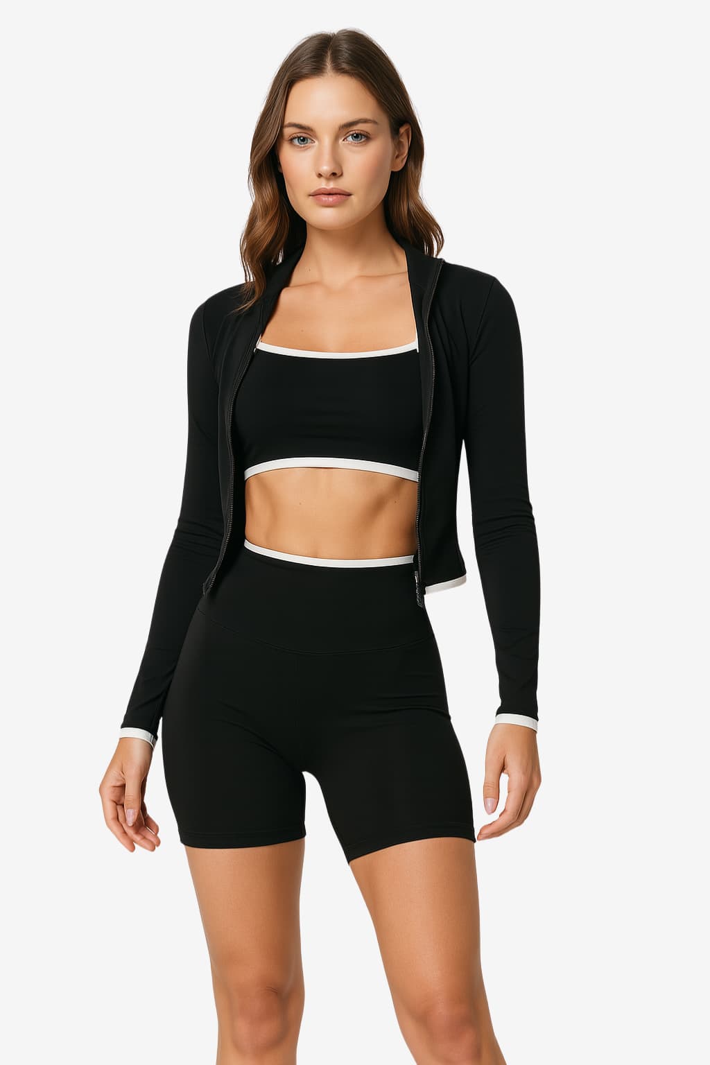 Women's Black Activewear Set with White Trim