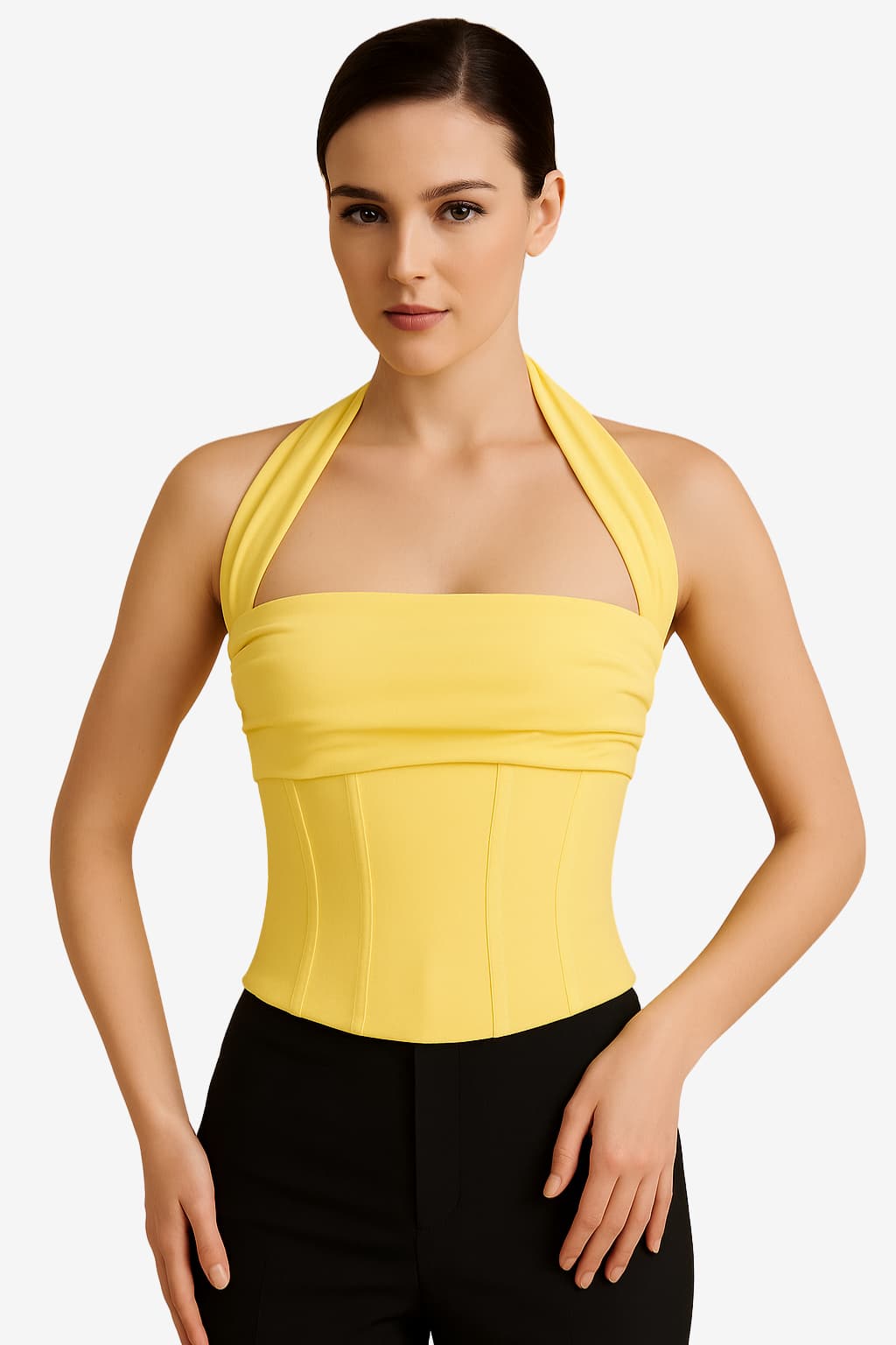 Women’s Halter Neck Ruched Corset Crop Top Pink