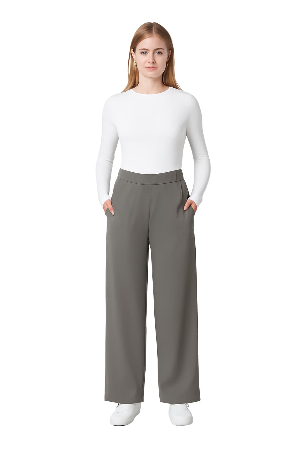 Women's High-Waisted Wide - Leg Trousers with Pleated Front