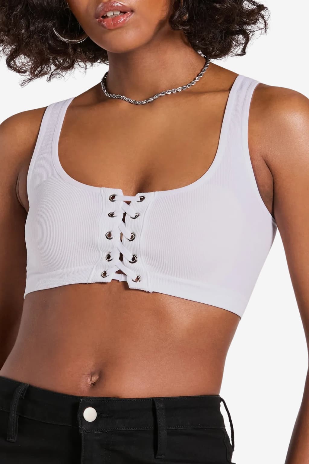 Women’s Sleeveless Crop Top Lace-Up Front Ribbed Fit