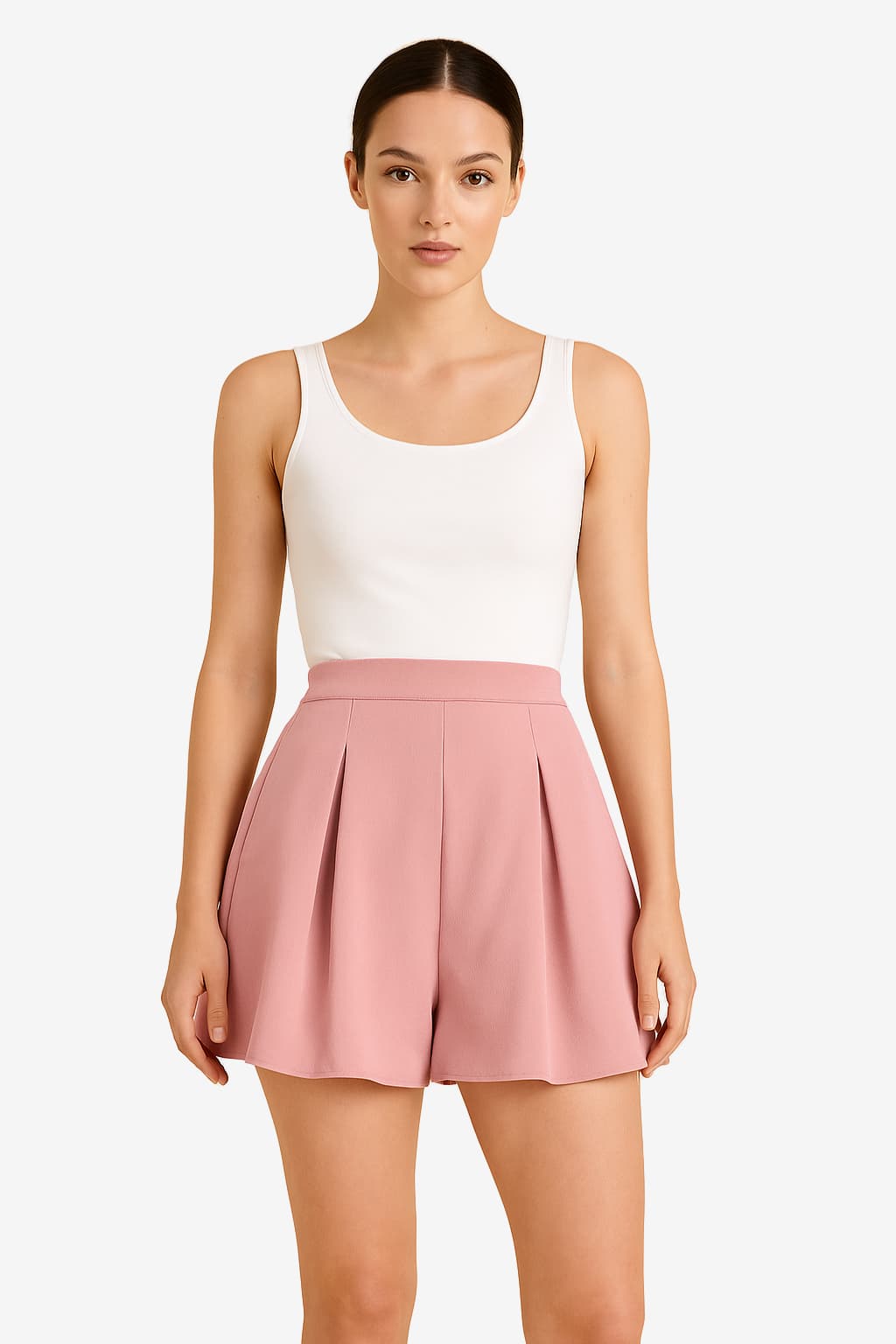 Women’s High Waist Pleated Linen Shorts with Zipper