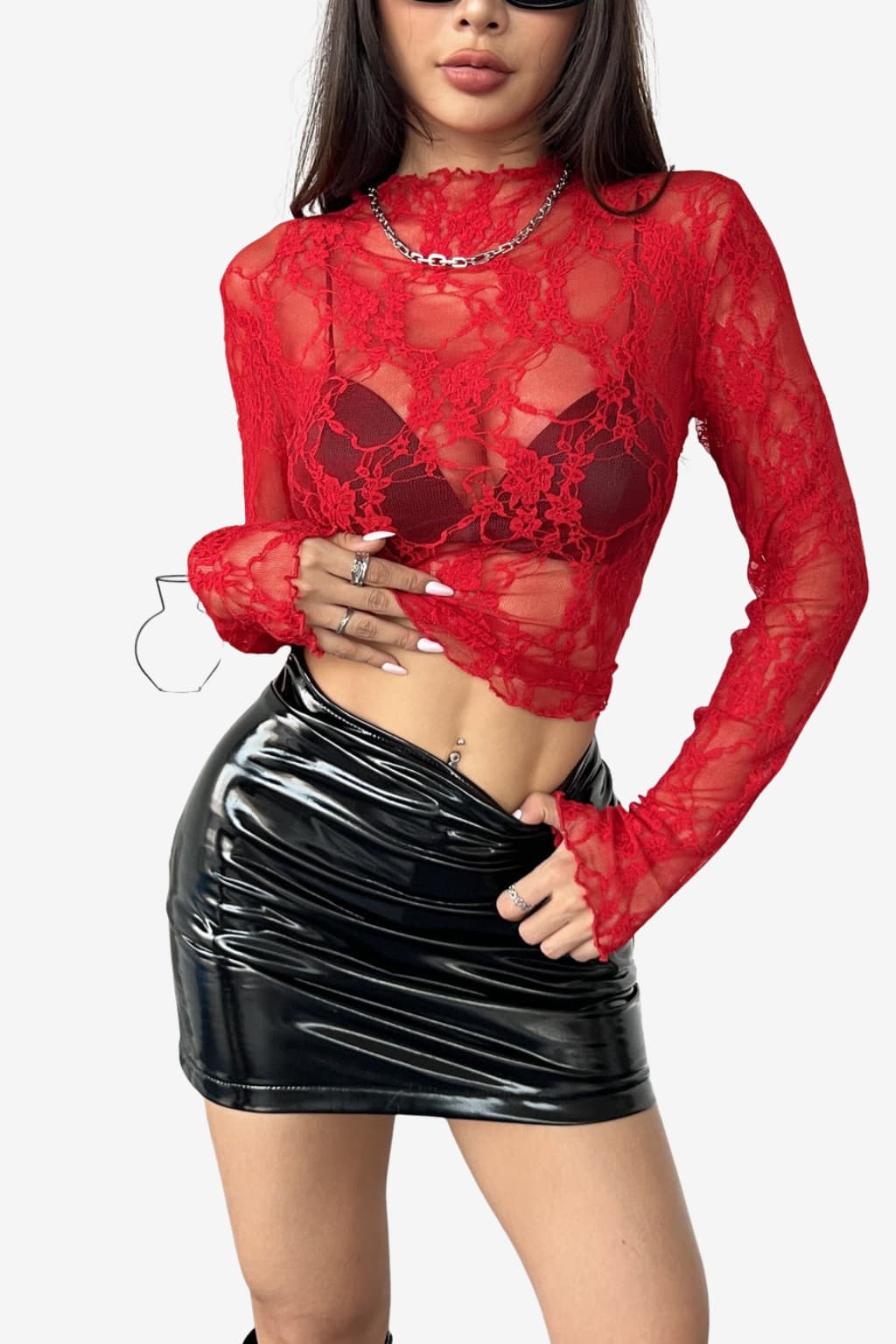 Women's Sheer Lace Long Sleeve Top in Assorted