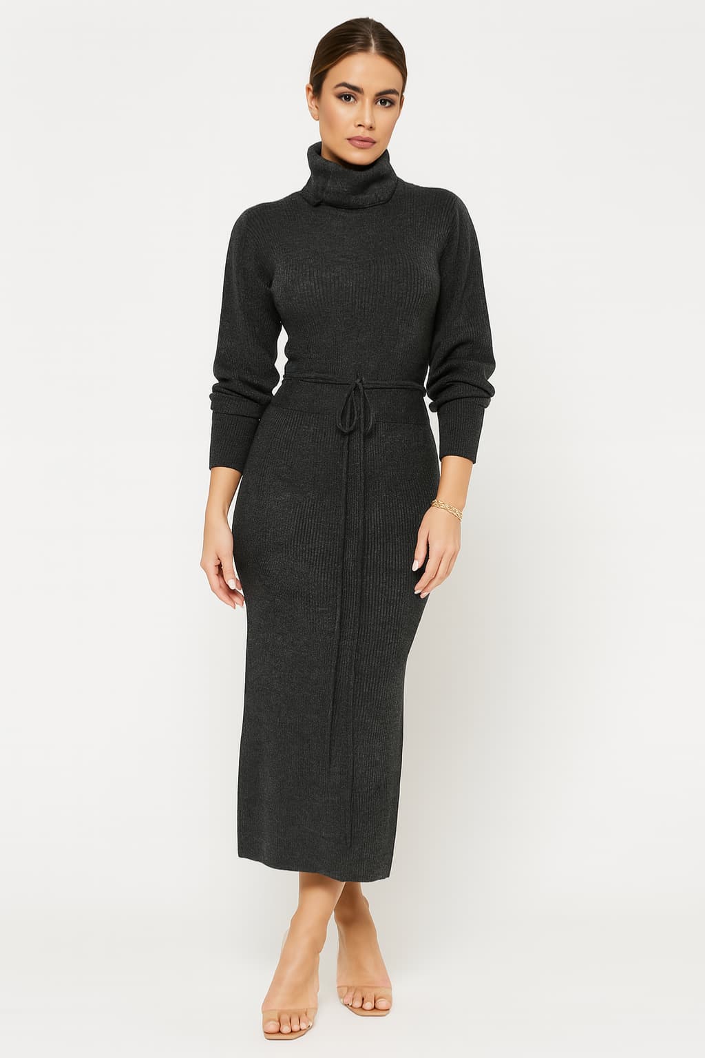 Women's Bodycon Turtle Neck Sweater &amp; Drawstring Skirt Co-ord Set