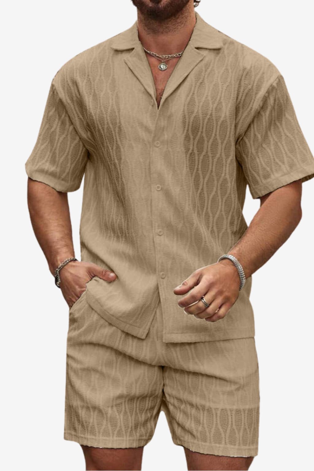 Men’s Summer Two-Piece Set Shirt and Shorts Casual Fit