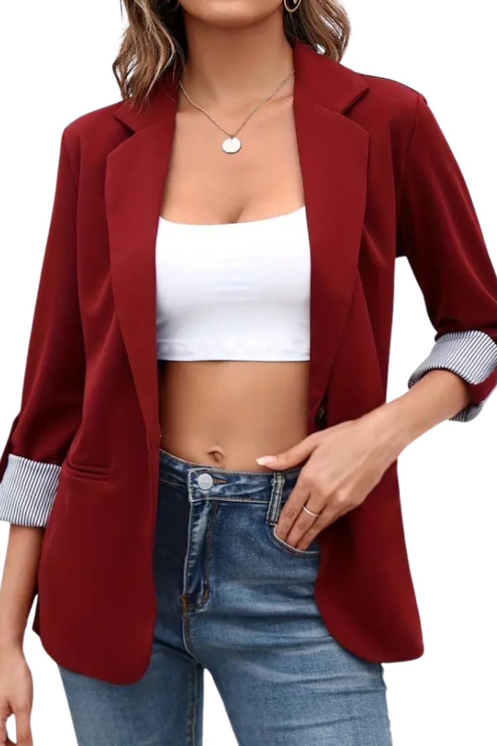 Women’s Blazer with Lapel and Rolled Cuff Sleeves