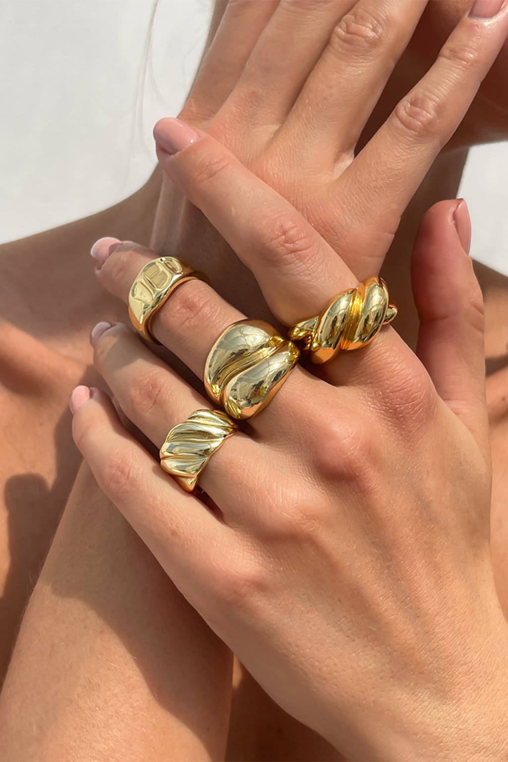 Women's Gold Alloy Twisted Chunky Ring Set