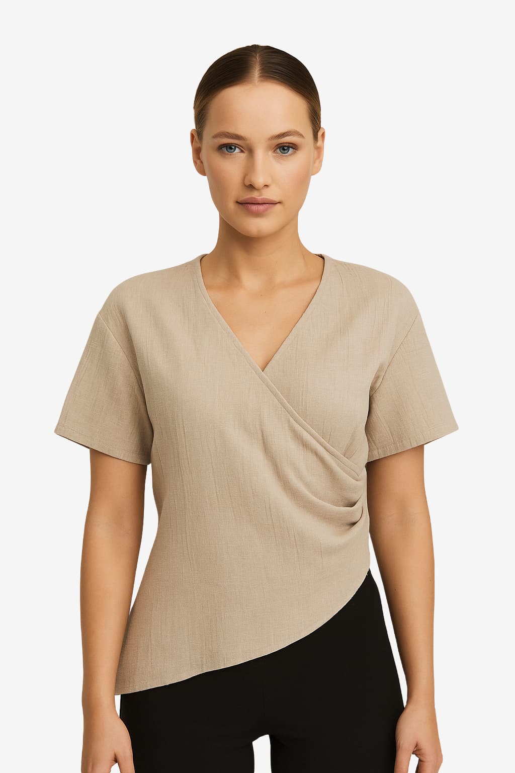Women's V-Neck Wrap Short Sleeve Top