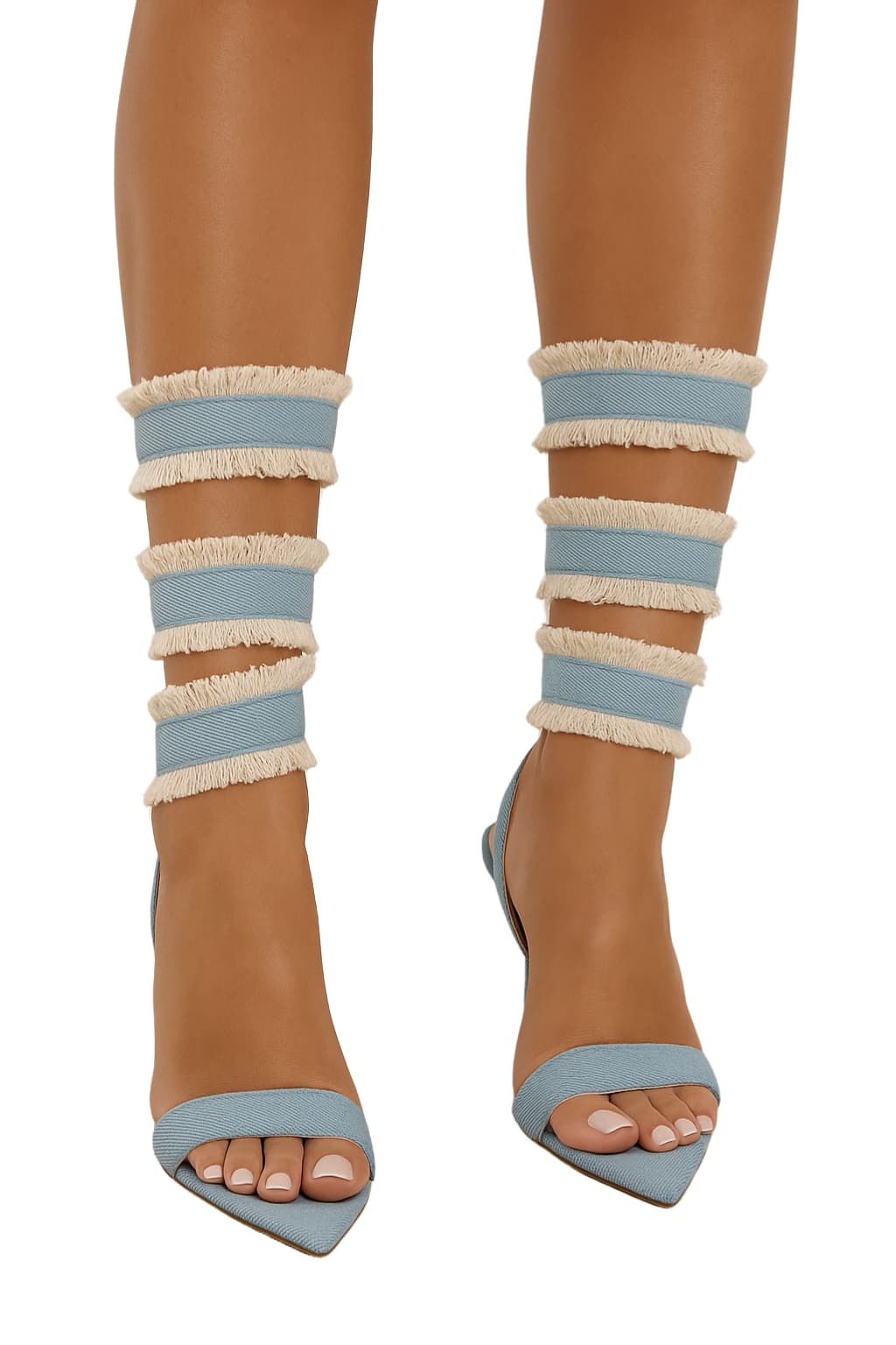 Women’s Denim Lace-Up High Heel Sandals Pointed Toe