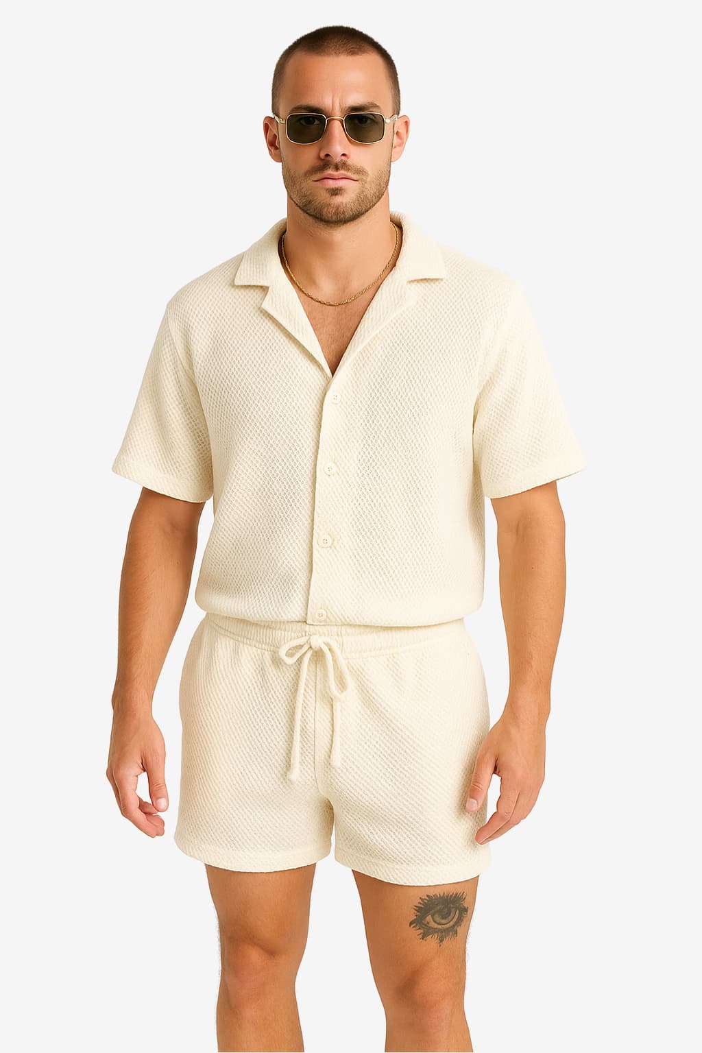 Men’s Short Sleeve Shirt &amp; Shorts Set Textured Casual