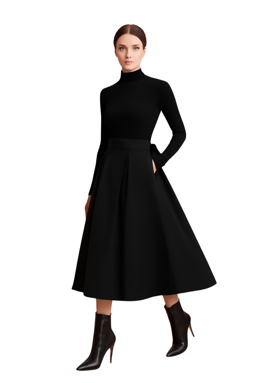 Women’s High-Waisted A - Line Midi Skirt with Pleats