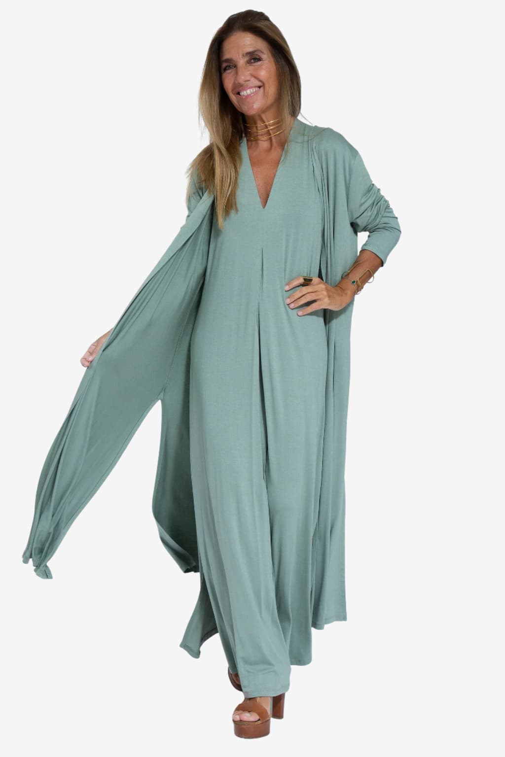 Women's Ankle-Length Dress &amp; Sleeveless Vest Set Slim Fit