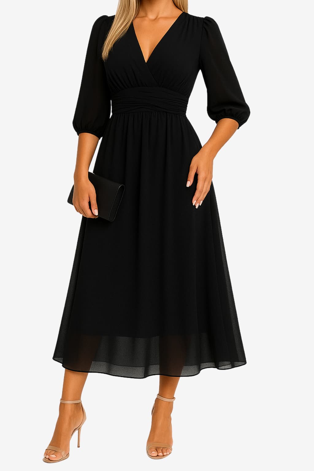 Women’s Chiffon Midi Dress High Neck Summer Fit