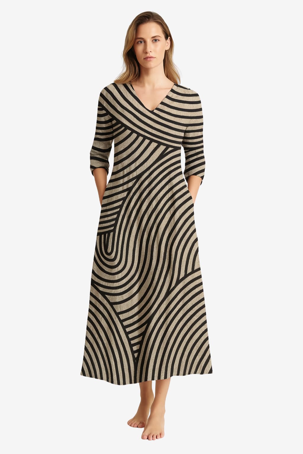 Women’s Maxi Dress V-Neck 3/4 Sleeve Flowy Fit