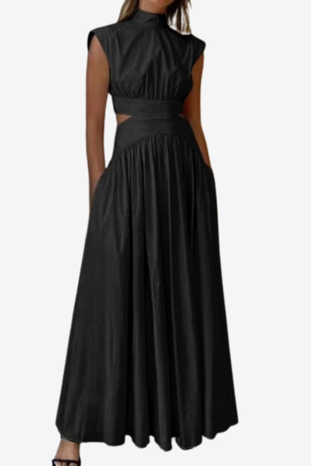 Women’s Sleeveless Maxi Dress with Pockets Cutout Waist