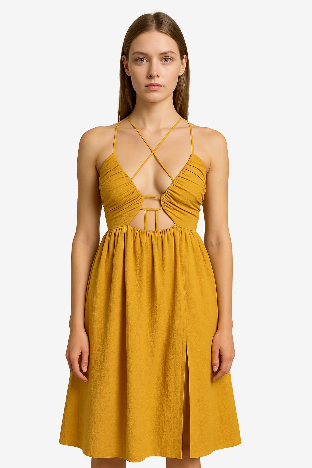Women's A-line V-neck Backless Midi Sundress