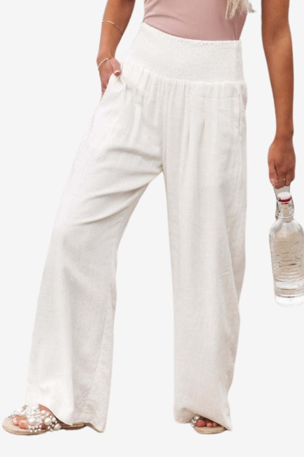 Women's High-Waist Cotton-Linen Wide-Leg Trousers