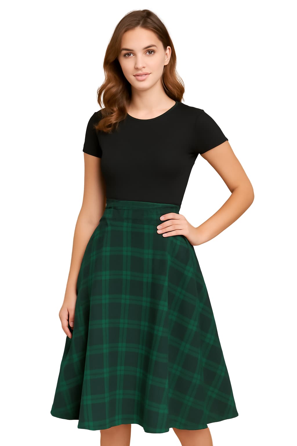 Women's High - Waisted Tartan Midi Skirt