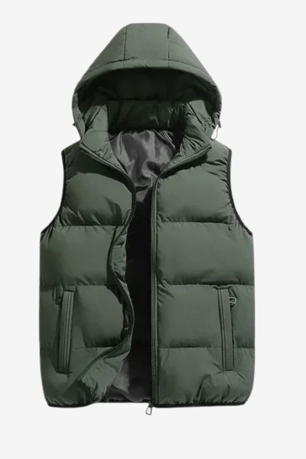 Men's Quilted Padded Vest with Removable Hood, Zipped Pockets